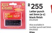 Tork Craft Black Finish 5mm (A-Z) Letter Punch Set