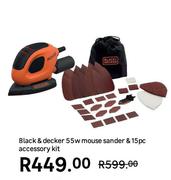 Black & Decker 55W Mouse Sander & 15 Pc Accessory Kit