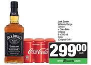Jack Daniel Whisky 750ml + Coca Cola Original Cans 6 x 200ml