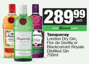 Tanqueray London Dry Gin, Flor De Sevilla or Blackcurrant Royale Distilled Gin-750ml Each