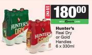 Hunters Real Dry Or Gold Handies-For 2 x 6 x 330ml