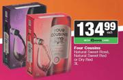Four Cousins Natural Sweet Rose, Natural Sweet Red Or Dry Red-3Ltr Each