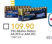 Tru Alkaline Battery AA 20's Or AAA 20'S