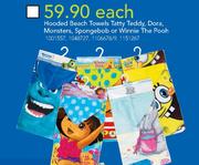 Hooded Beach Towels Tatty Teddy, Dora, Monsters, Spongebob Or Winnie The Pooh Each