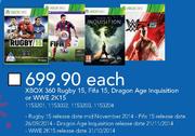 Xbox 360 Rugby 15, Fifa 15, Dragon Age Inquisition Or WWE 2K15