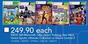 Xbox 360 Minecraft, Nike Kinect Training,Star Wars,Kinect Sports:UltimateCollectionOrDance Central3