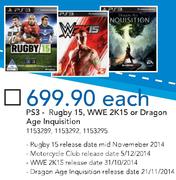 PS3 Rugby 15, WWE 2K15 Or Dragon Age Inquisition