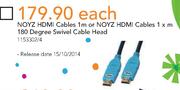 NOYZ HDMI Cable 1m Or NOYZ HDMI Cable 1xm 180 Degree Swivel Cable Head -Each