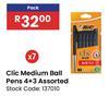 Bic Clic Medium Ball Pens 4 + 3 Assorted