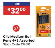 Bic Clic Medium Ball Pens 4 + 3 Assorted