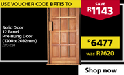 Solid Door 12 Panel Pre-Hung (1200x2032mm)