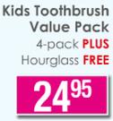 Kids Toothbrush Value Pack-4 pack PLUS Hourglass FREE