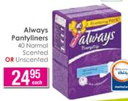 Always Pantyliners 40 Normal Scented Or Unscented-Each