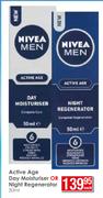 Nivea Men Active Age day Moisturiser Or Night Regenerator-50ml Each