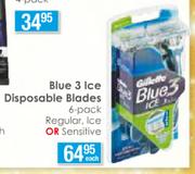 Gillette Blue 3 Ice Disposable Blades 6 Pack Regular, Ice Or Sensitive-Each