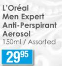 L'Oreal Men Expert Anti Perspirant Aerosol Assorted-150ml