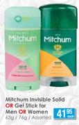 Mitchum Invisible Solid Or Gel Stick For Men Or Women Assorted-63g/76g Each