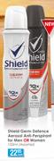 Shield Germ Defence Aerosol Anti Perspirant For Men Or Women Assorted-150ml Each