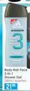 Adidas Body Hair Face 3 In 1 Shower Gel Assorted-250ml
