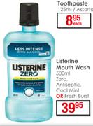 Listerine Mouth wash-500ml, Zero Antiseptic Cool Mint Or Fresh Burst