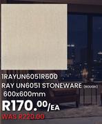 1 Rayun6051R 600 Ray UN 6051 Stoneware (Rough) 600 x 600mm-Each
