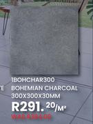 1BOHCHAR300 Bohemian (Charcoal) 300 x 300 x 30mm-Per M²