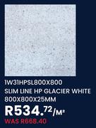 1W31HPSL800 x 800 Slim Line HP (Glacier White) 800 x 800 x 25mm-Per M²