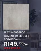 Cement Dark Grey 600 x 600mm 1RAYUN6036600-Per Sqm