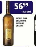 Monis Full Cream or Medium Cream-1X750ml Each
