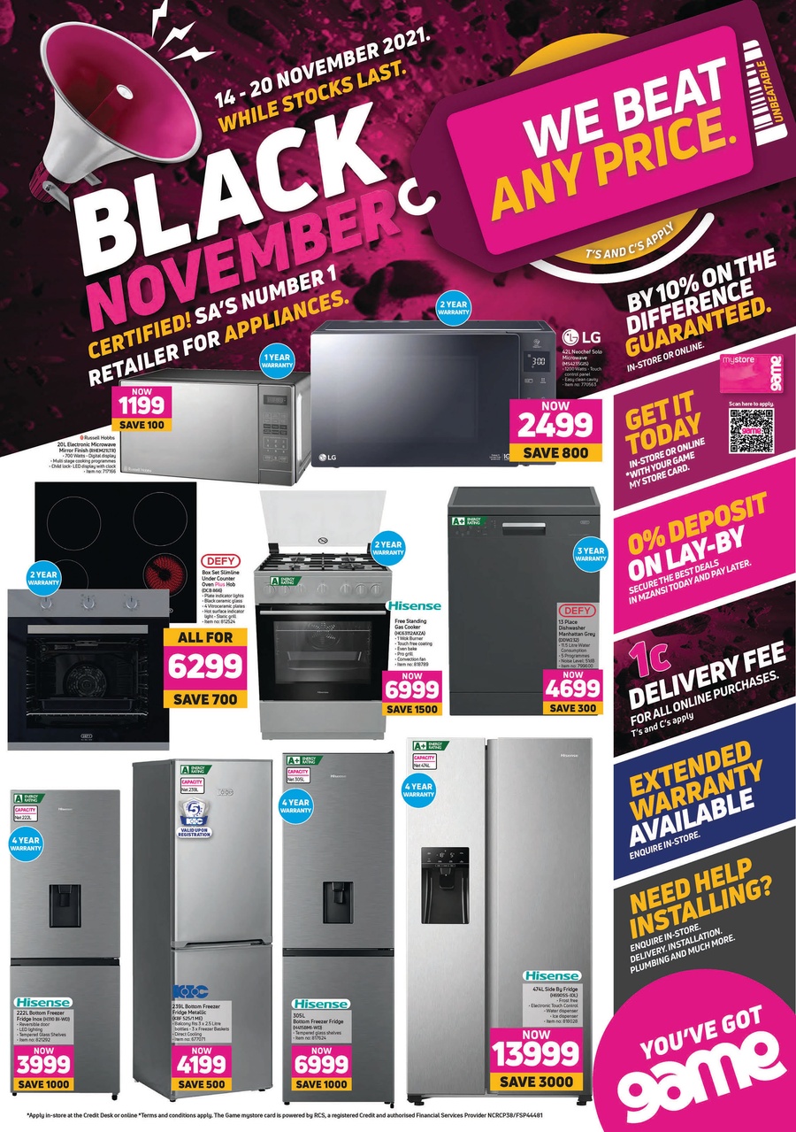 game black friday fridge specials