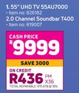 Samsung 55" UHD TV 55AU7000 + 2.0 Channel Soundbar T400
