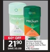 Mitchum Advanced Gel-63g Or Solid-76g-Each