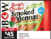 Rainbow Simply Chicken Smoked Viennas Assorted-1Kg Each