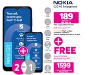 2 x Nokia C20 4G Smartphone-On Red Flexi 125 + On Promo 65