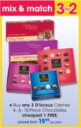 D'licious Cremes 4, 6, 12-Piece Chocolates-Per Pack
