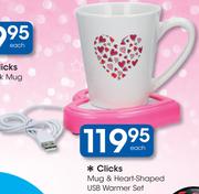 Clicks Mug & Heart-Shaped USB Warmer Set-Each