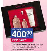 Calvin Klein Ck One Gift Set Eau De Toilette 50ml & 15ml And Body Lotion 100ml-Per Set