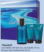 Davidoff Cool Water Gift Set Eau De Toilette 75Ml, Shower Gel & Aftershave-50Ml Each