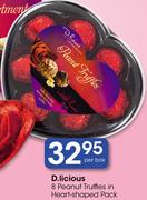D.Licious 8 Peanut Truffles In Heart-Shaped Pack-Per Box