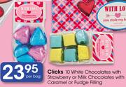 Clicks 10 White Chocolates With Strawberry Or Milk Chocolates With Caramel Or Fudge Filling-Per Bag
