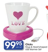 Clicks Mug & Heart-Shaped USB Warmer Set-Per Set