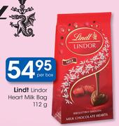 Lindt Lindor Heart Milk Bag-112g Per Box