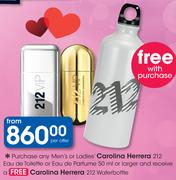 Carolina Herrera 212 Eau De Toilette Men's Or Ladies Parfume 50ml+ Free 212 Waterbottle-Per Offer