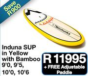 Induna SUP In Yellow With Bamboo 9.0, 9.5, 10.0, 10.6+ Free Adjustable Paddle