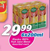 Rhodes 100% Fruit Juice Blend Assorted-6 x 200ml Each