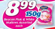 Beacon Pink & White Mallows Assorted-150g Each