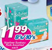Stayfree Sanitary Pads Assorted-8's/10's Each