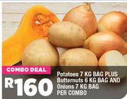 Potatoes 7Kg Bag Plus Butternuts 6Kg Bag & Onions 7Kg Bag-Per Combo
