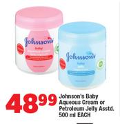 Johnson's Baby Aqueous Cream Or Petroleum Jelly Assorted-500ml Each