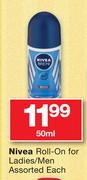 Nivea Roll-On for Ladies/Men Assorted-50ml Each